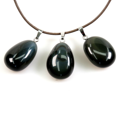 Obsidian (Regenbogenobsidian) Anhänger Silberschlaufe 925 rhod.