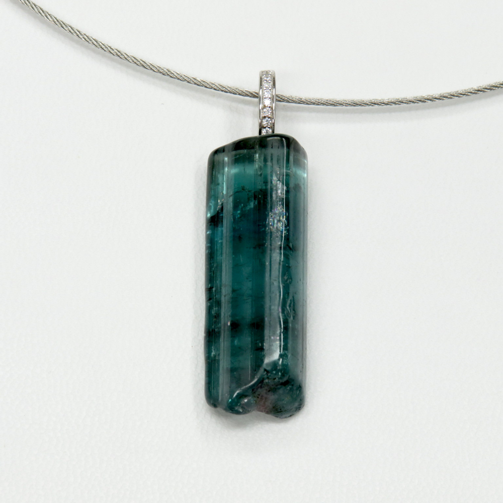 Turmalin, blau (Indigolith) Anhänger mit Kettenclipschlaufe